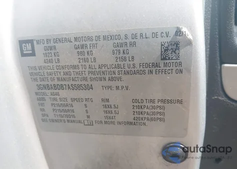 2010 Chevrolet Hhr Lt from USA, damaged, VIN 3GNBABDB7AS585304